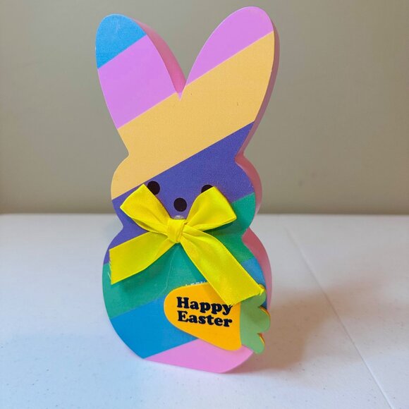 Striped Peep Easter bunny block decoration HAPPY EASTER spring Easter decoration - Picture 1 of 11